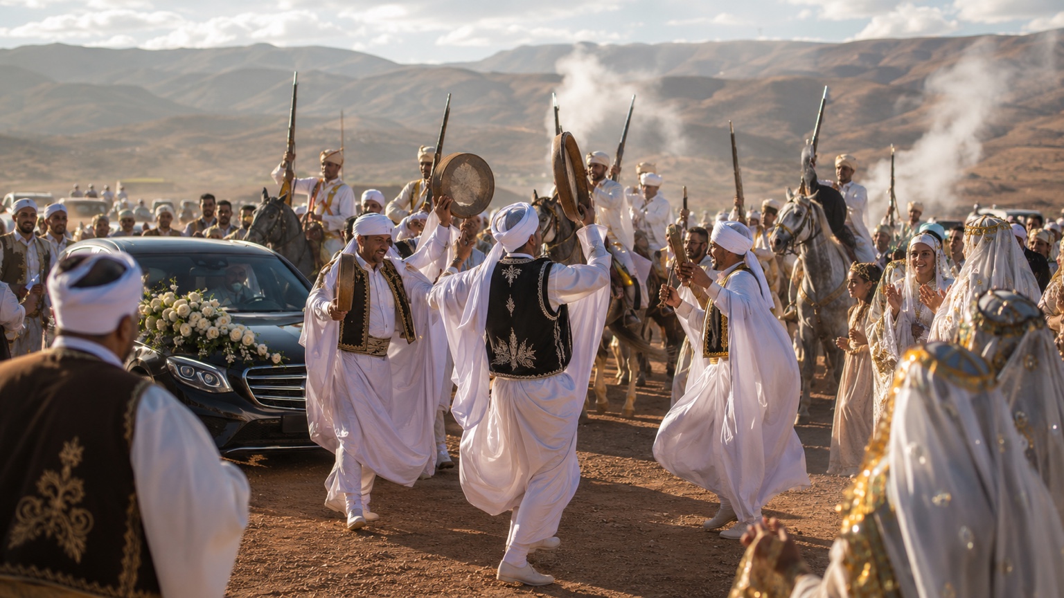 Ambiance de mariage chaoui avec Mercedes et cortège à Khenchela